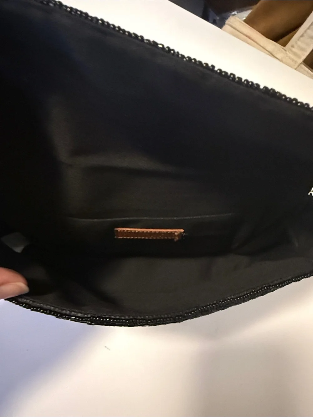 LOFT Black Beaded Wristlet Clutch